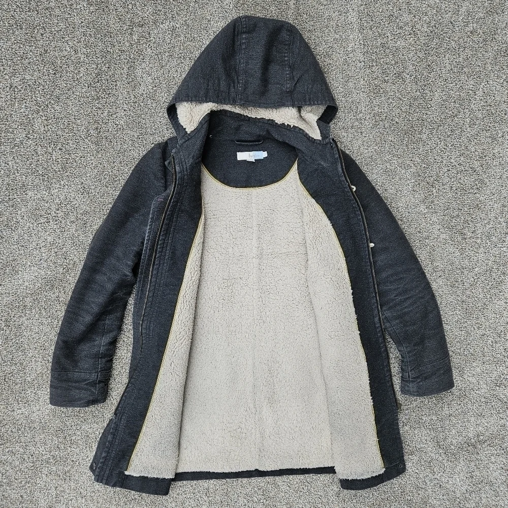 Boden Duffle Coat Gray Cotton Blend Zip & Toggle Hooded Long Peacoat Size 4